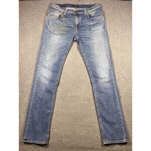 Nudie Jeans Co Jeans Mens 33x33 Blue Thin Finn Slim Taper Flood Used Italy